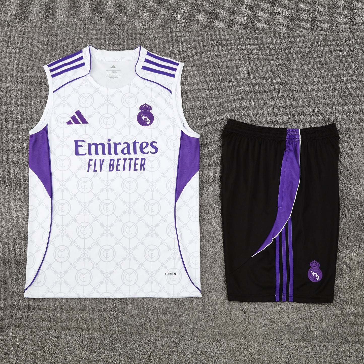 Real Madrid Sleeveless Training Kit - White/Purple/Black