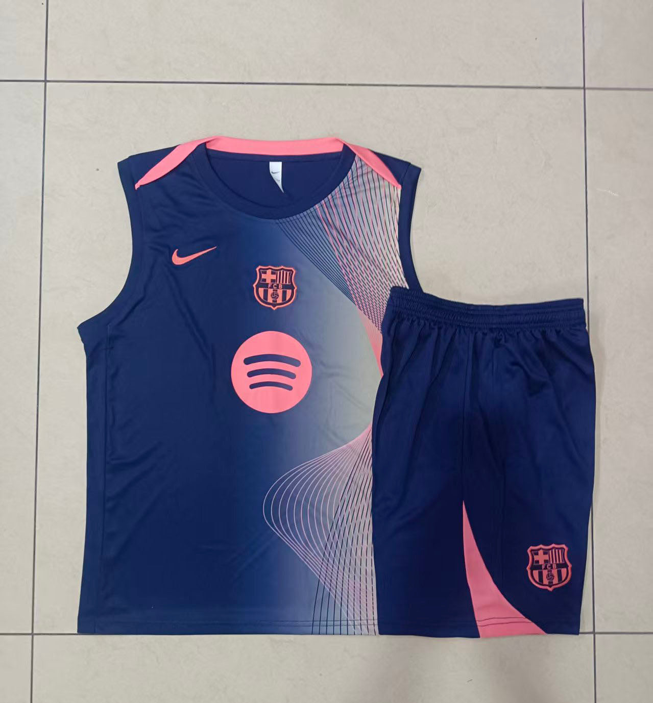 Barcelona Sleeveless Training Kit - Navy/Sunset Pink