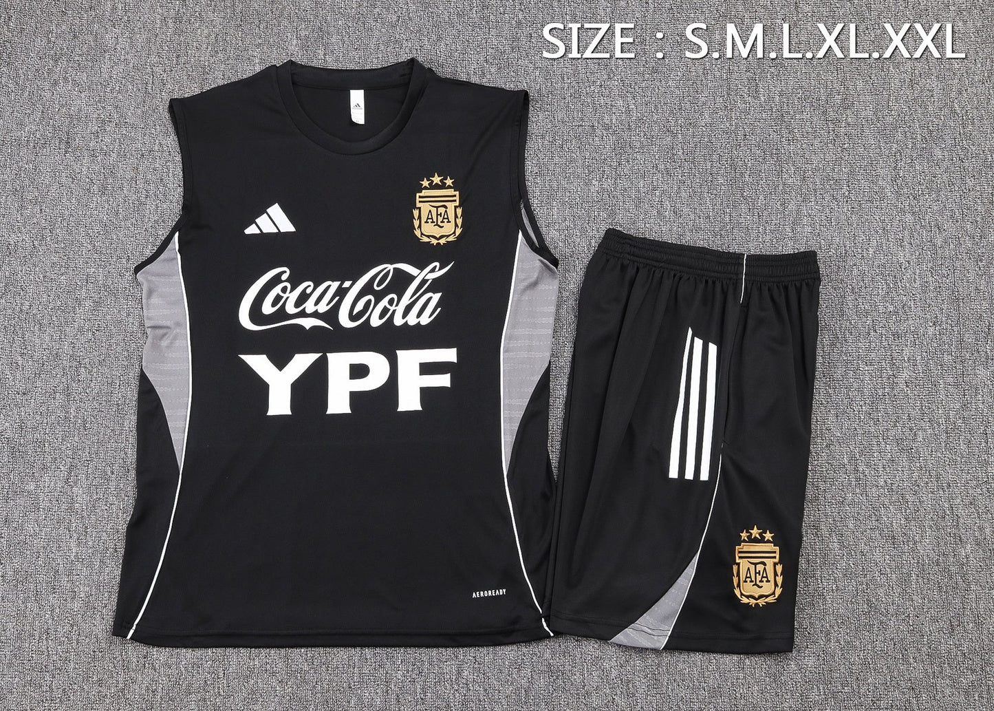 Argentina Sleeveless Training Kit -  Black/Grey/White