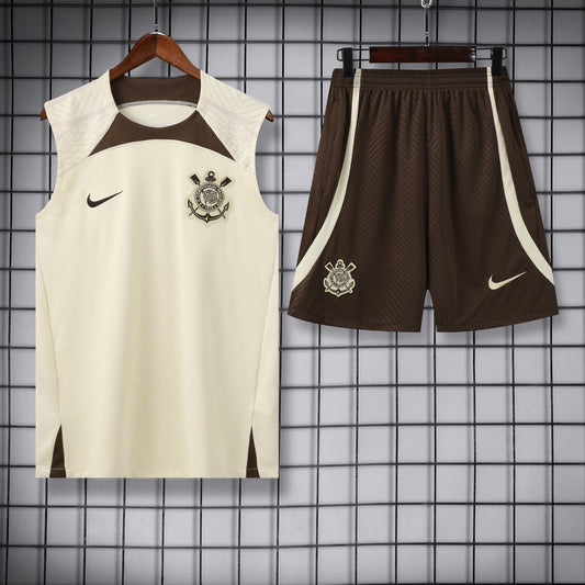 Corinthians Sleeveless Training Kit - Coffee/Cream
